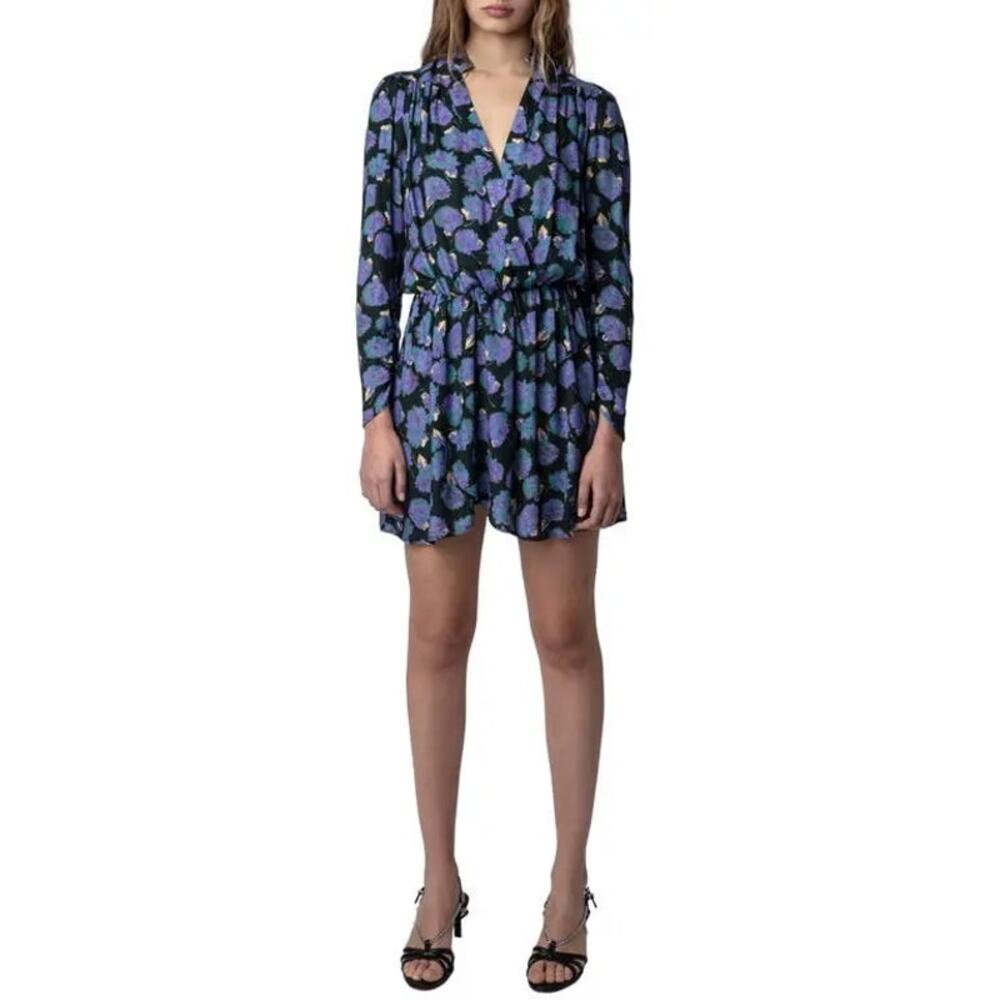 Zadig & Voltaire Reveal Roses Dress Purple Floral Romantic Feminine Long‎ Sleeve